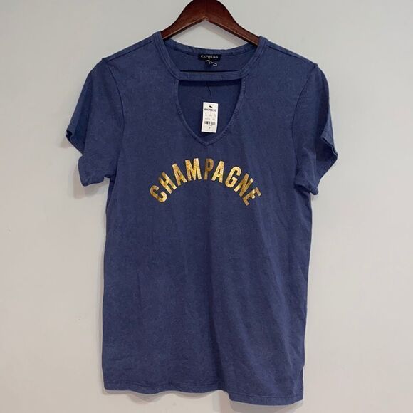 NWT champagne blue t-shirt v-neck cut out express - Picture 1 of 7